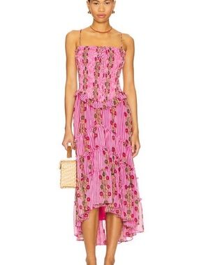 Free People Pink Floral Ruffle Midi Dress